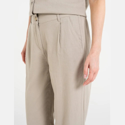 BEŻOWE damskie SPODNIE casual, KIESZENIE, z LNU i WISKOZY MORAJ